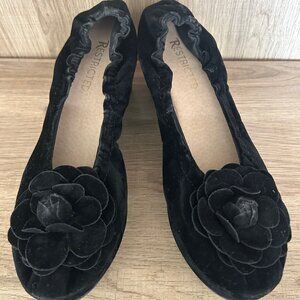 Black Suede Rosette Ballet Flats Platform Slip On Women 9 Coquette Comfort